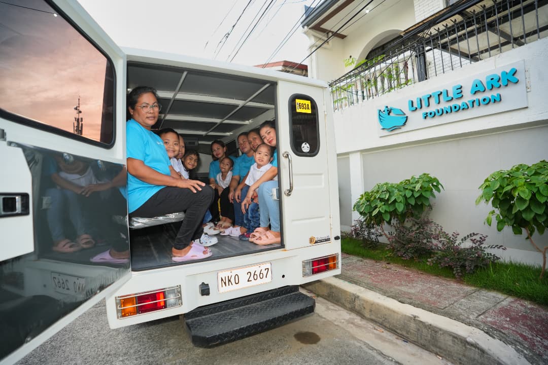 Families arriving in the Little Ark shuttle